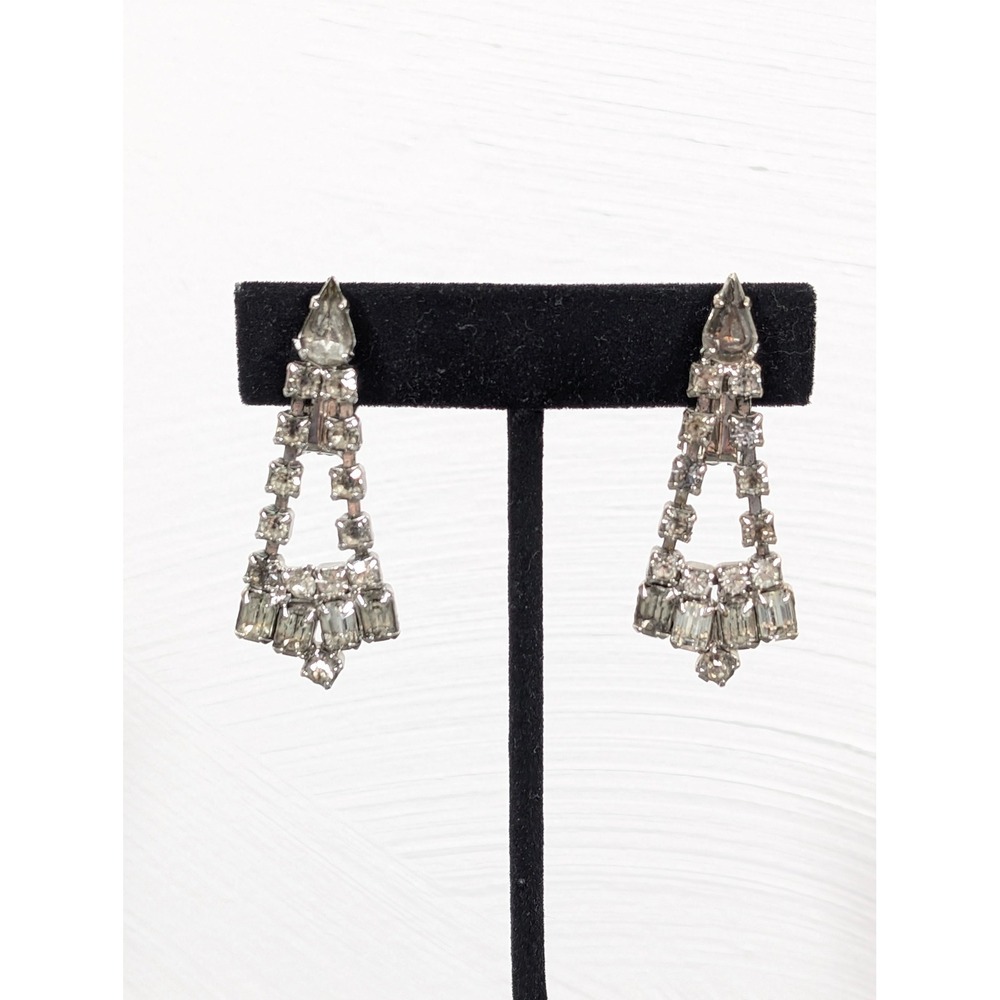 Estate Silver Crystal Drop Earrings